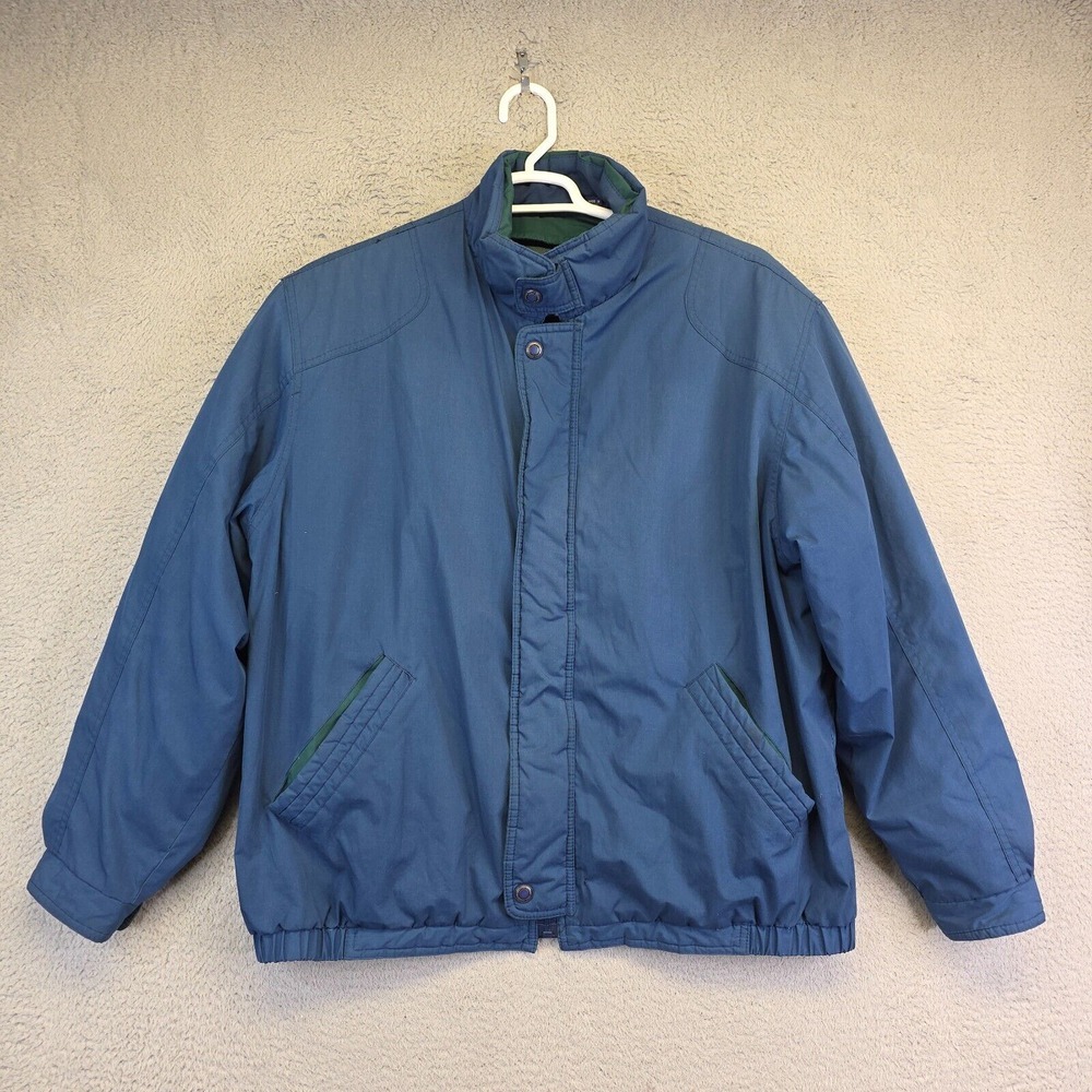 Members Only Jacket Mens L Blue Removable Flannel Plaid Liner Quilted Vintage‎